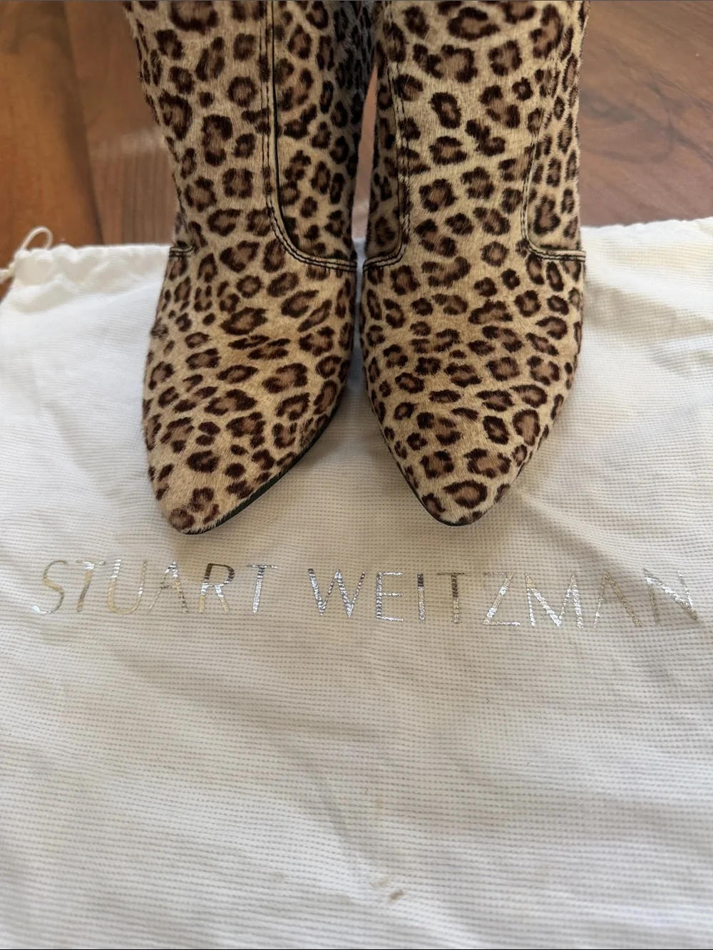 Stuart Weitzman Leopard Print Pointed-Toe Mid-Calf Boots - Brown/Tan size 6.5